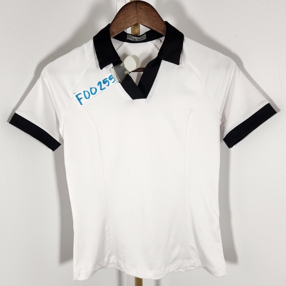 Callaway Women's V Placket Colorblock White Black Gold Polo Size XS Like New!